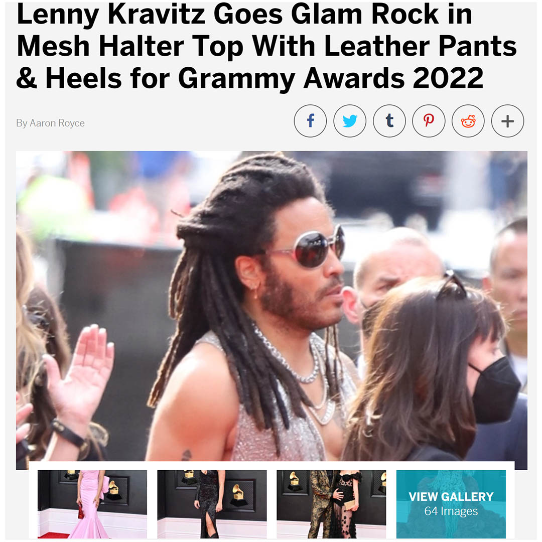 Lenny Kravitz Goes Glam Rock in Mesh Halter Top With Leather Pants & Heels  for Grammy Awards 2022 - Men's Heels Revolution